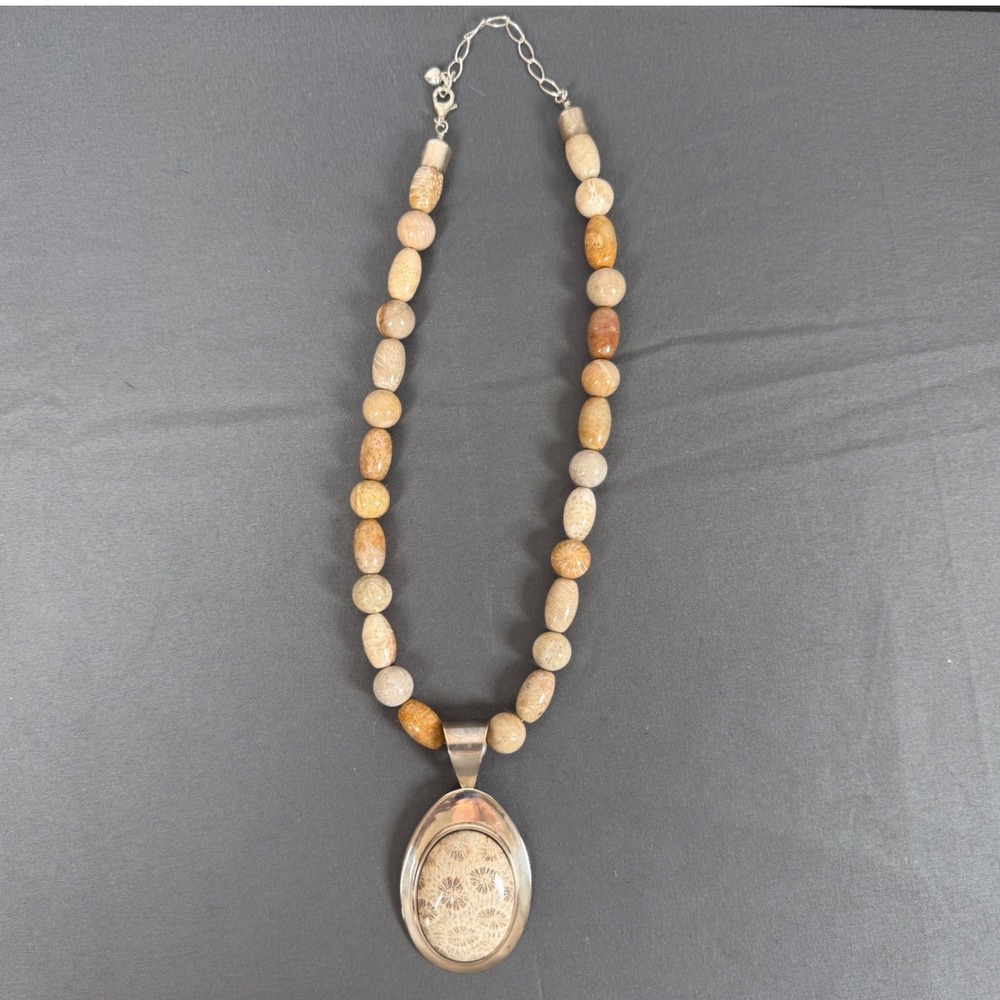 Jay King Mine Finds Fossil Coral Pendant Necklace Sterling Silver Chain‎ 925
